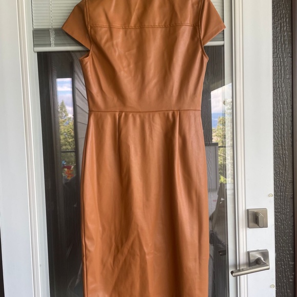 Calvin Klein Faux Leather Tan/Camel Button up dress - Picture 6 of 6